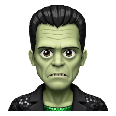 Frankenstein from Universal Monsters with grey green skin, jet black hair, black sequin outfit  sticker