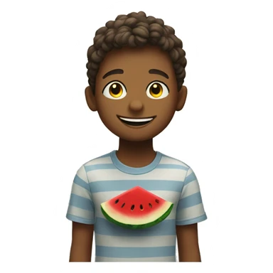 smiling boy indoors with blinds add watermelons in the background  sticker