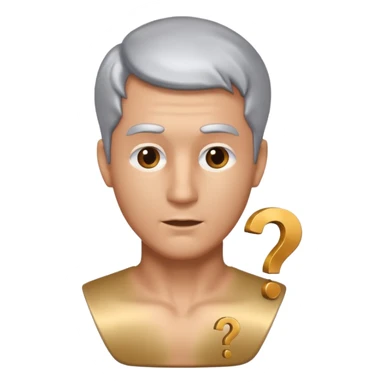 bust of a man with a question mark sticker