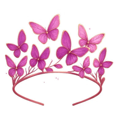 Edit the butterfly crown to be rose gold with pink and purple butterflies and a magical pink glow. Keep the background transparent. sticker