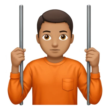 prisoner with orange shirt, metal bars in front of him and he holds the bars sticker