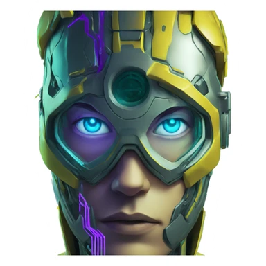 Secret human yellow emoji face agent with  cyberpunk elements with a spyglass scanning looking reviewing multicolor lines of code, cyan and purple colors, only upper body portrait sticker