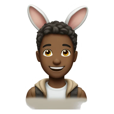 smiling boy with rabbit ears sticker