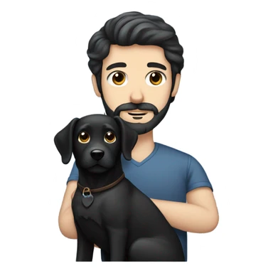 Dark hair blue eye man beard and mustache holding black Labrador  sticker