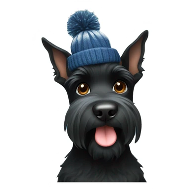 Black Scottish terrier wearing winter hat sticker