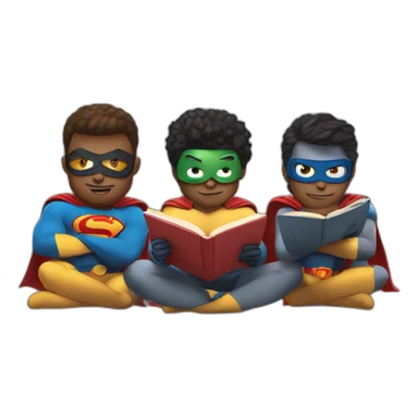 three superheroes reading books sticker