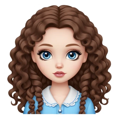 pretty bratz girl, long curls brown hair, blue eyes, black eyeliner, pale skin, girly style sticker