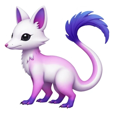  Pure-Snow-White albino cute edgy with indigo-Violet-purple-pinkish-gradient markings beautiful handsome gorgeous aesthetic colorful vibrant Vernid-Trico-species-Fakemon-creature by LiLaiRa, 4 legs, 1 tail, random markings, (full body) sticker