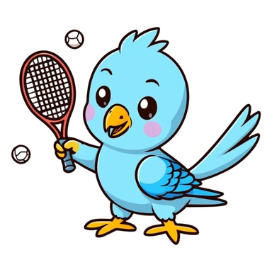 A blue and yellow parakeet playing tennis ￼ sticker