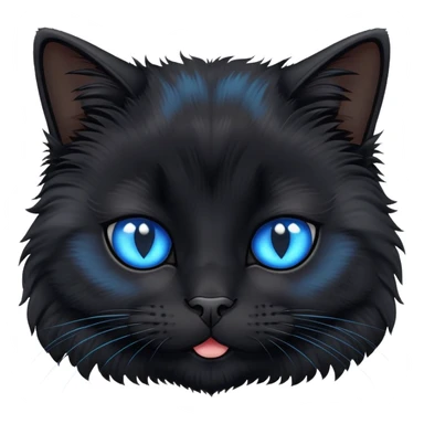 fluffy black cat face with bright blue eyes sticker