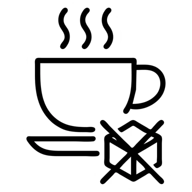 outlined emoji of a coffee cup with a sugar-free symbol, such as a crossed-out sugar cube or a 'sugar free' label sticker
