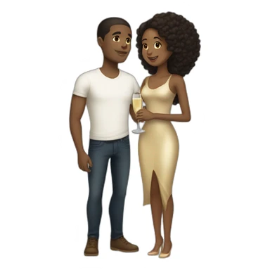 Tall lightskin man with champagne, hugging short darkskin woman sticker