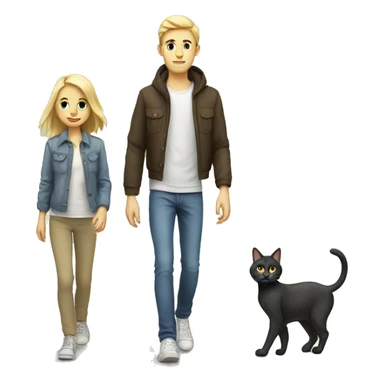 Young white Familie skinny casual walking and cat sticker