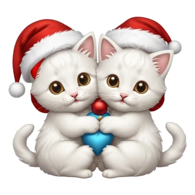 two hugging white happy fluffy  kittens with Santa hats sticker