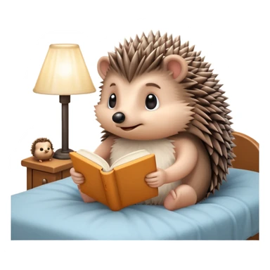 hedgehog reading in bed with retro light lamp next to it sticker