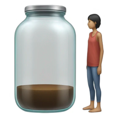 human standing over an ((empty transparent jar)),only legs visible sticker