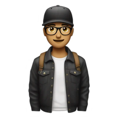 Un joven blanco con gafas, pelo negro, barba y una gorra en la que está escrito MING DL sticker