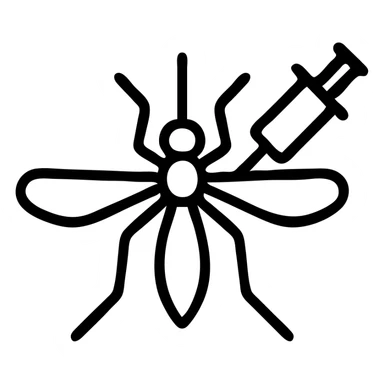 simple line art mosquito with a needle through its head, minimal style, no background sticker