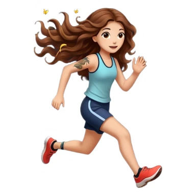 cute woman long wavy brown hair tattoos running from fireflies sticker
