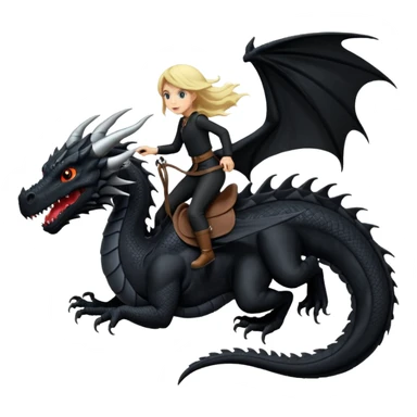 Extreme huge black dragon flying with a small female rider on top of it with black clothes sticker