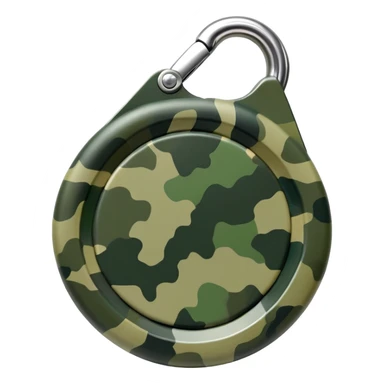 Minimal JBL Clip 4 with proper circular form, carabiner clip, green camouflage, and JBL branding visible, iOS emoji style sticker