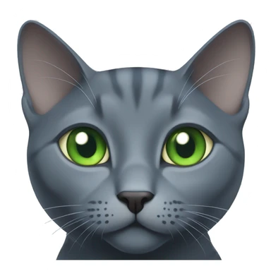 Russian Blue with blue, green eyes, eating cat food sticker