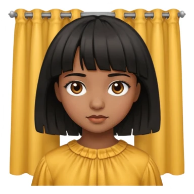 Girl that has a short black hime cut with curtain bangs, then dark brown eyes, and has a bit brown skin sticker