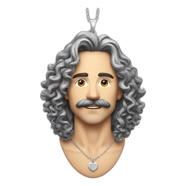 guy long curly hair moustache silver earrings and necklace sticker