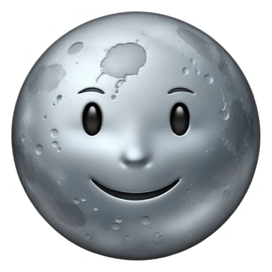 Polished silver moon emoji, chrome metallic texture, iOS emoji style, soft glow, smooth reflections, minimalistic design sticker