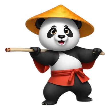 Panda doing kung fu in a wedge hat and kimono sticker