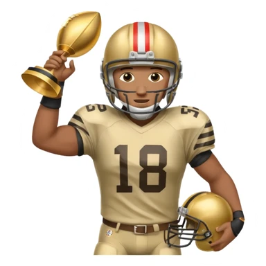 football player trophy gold old helmet player giving stiff arm knee up sticker
