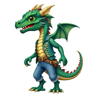 anthropomorphised dragon in a band t-shirt and jeans wearing a pirate eye-patch walking upright sticker