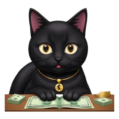 stock investing black and smart cat, with stock charts and money sticker