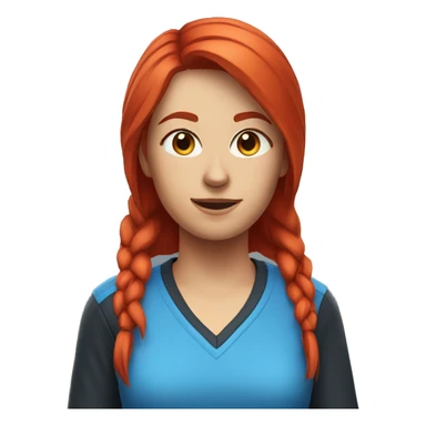 a female esports coach with red hair and blue shirt.  sticker