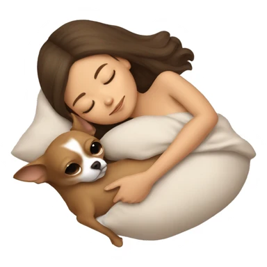 Brown hair girl sleeping with her all beige Chihuahua  sticker