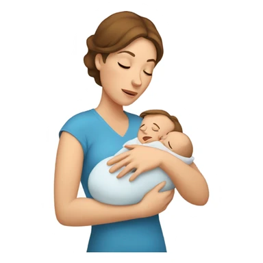  tired caucasian mother with brown hair, ,  holding one newborn baby sticker