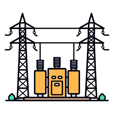 electrical substation with power lines and transformers sticker