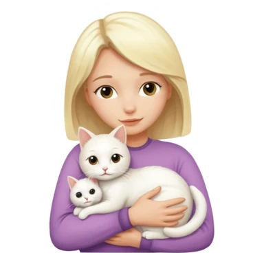["Blonde woman hugging a small white cat."] sticker
