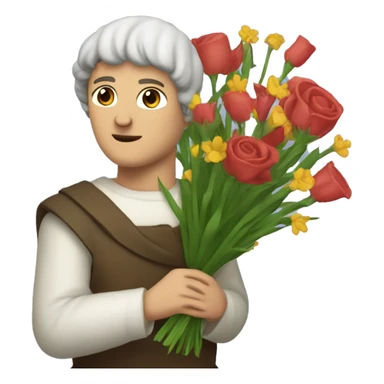Petrarch holding a bouquet of flowers sticker