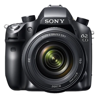 DSLR camera, Sony Alpha DSLR-A230, professional black camera with lens sticker