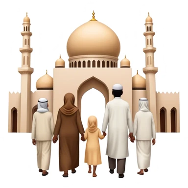 A view from behind of a family entering the mosque sticker