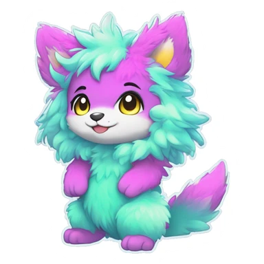 Anthro Scalie Fluffy Cool Cute Magical Shiny Colorful Neon Vibrant Colors Sparkle Kemono-style Chibi Fantasy-Animal-Fakémon-Pokémon-Hybrid Fur Sona Aesthetic Full Body sticker
