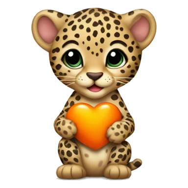 Baby leopard holding a orange heart  sticker