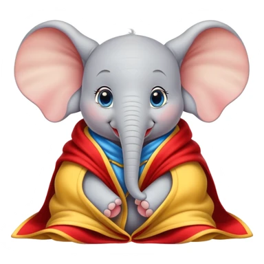 baby white dumbo elephant (disney-style), cozy in a red and yellow blanket sticker