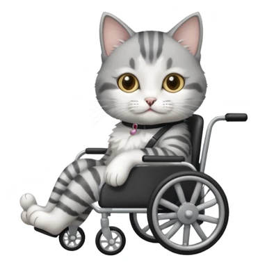 grey and white cat in a cat wheelchair sticker