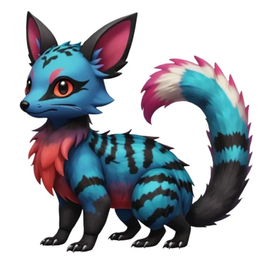 Rare realistic exotic cute epic aesthetic gothic colorful Salandit-Eevee-Civet-species-Fakemon-hybrid-creature, with markings, full body sticker