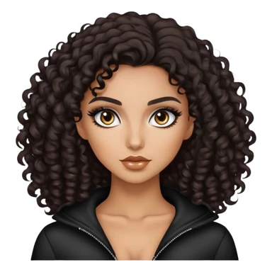 dark curly hair, pretty eyes, tan skin, pretty makeup, pretty bratz baddie sticker