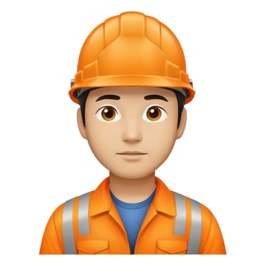 Man of Chinese appearance wearing an orange safety helmet sticker