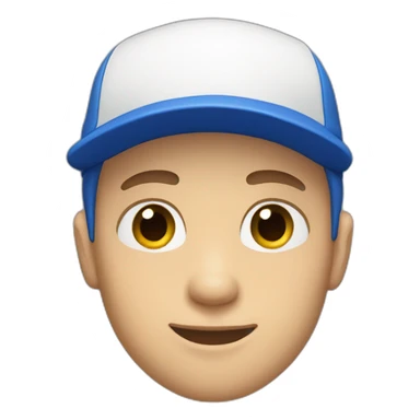 young white man with blue cap and white tshirt sticker