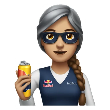 White woman with brown hair working with Red Bull sticker